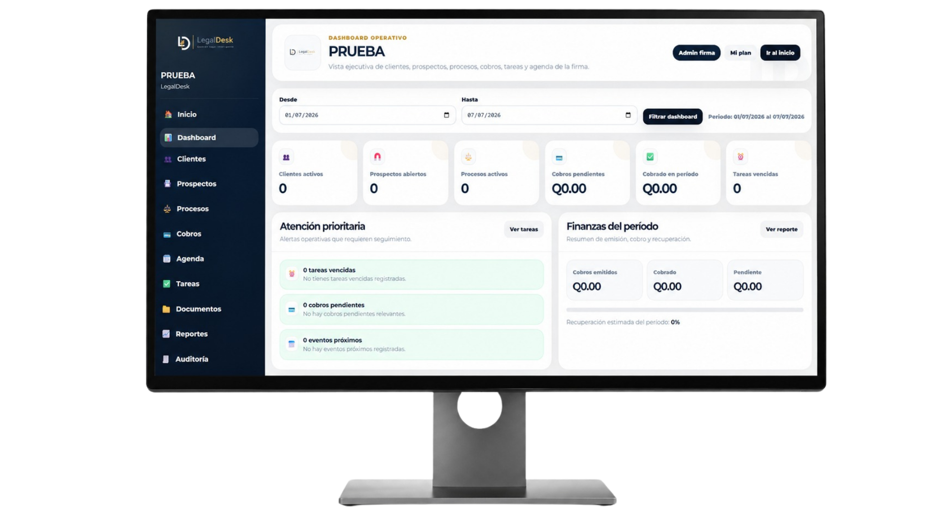 Dashboard operativo de LegalDesk