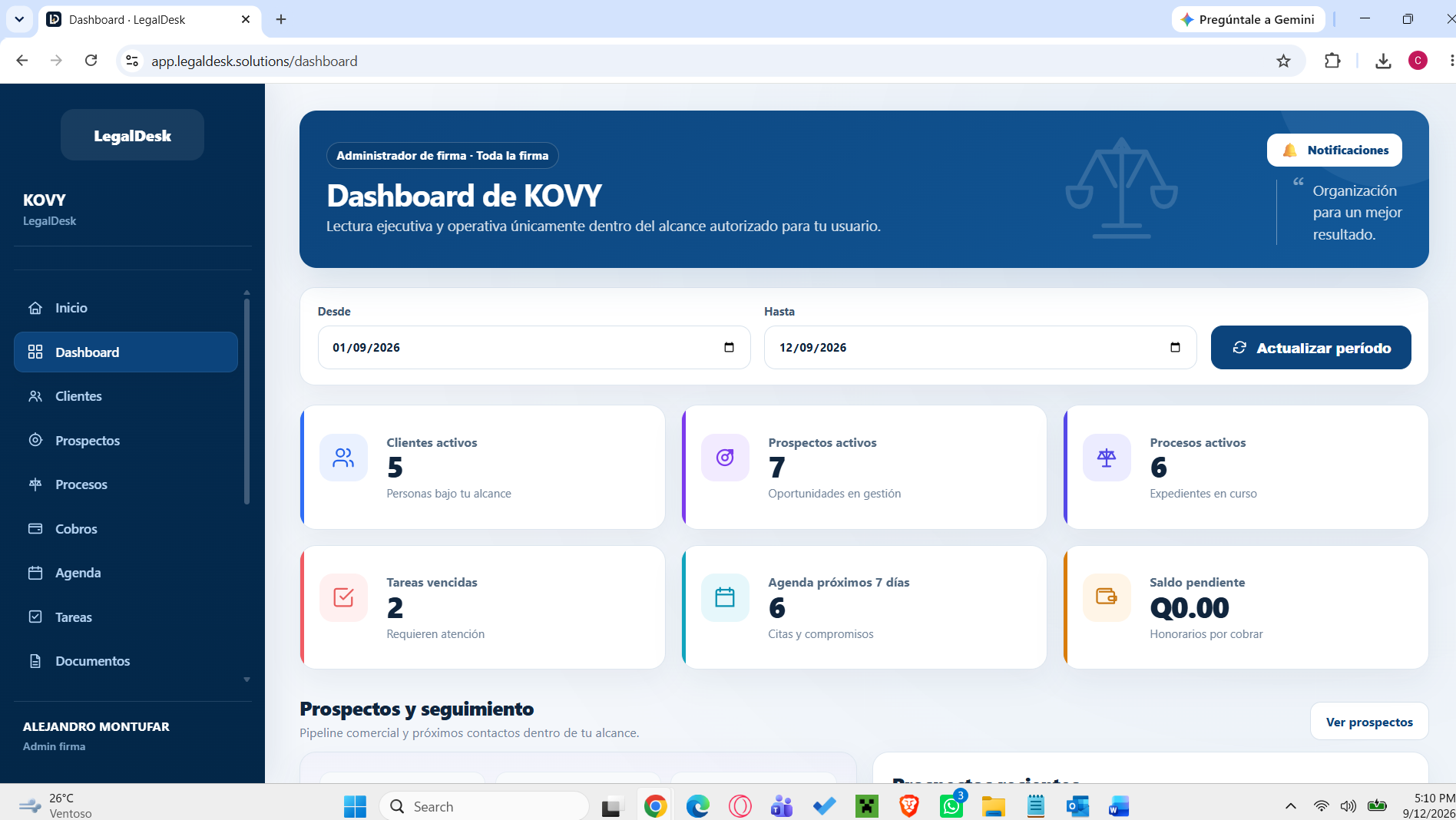 Dashboard de LegalDesk